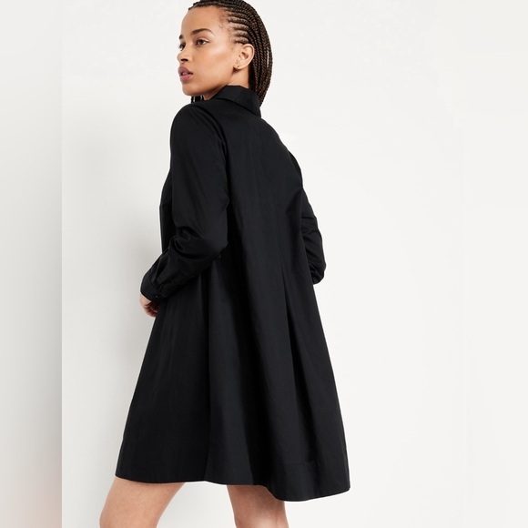 NWT! Old Navy Black Poplin Long Sleeve Mini Shirt Dress - Small 💜 - Picture 5 of 9